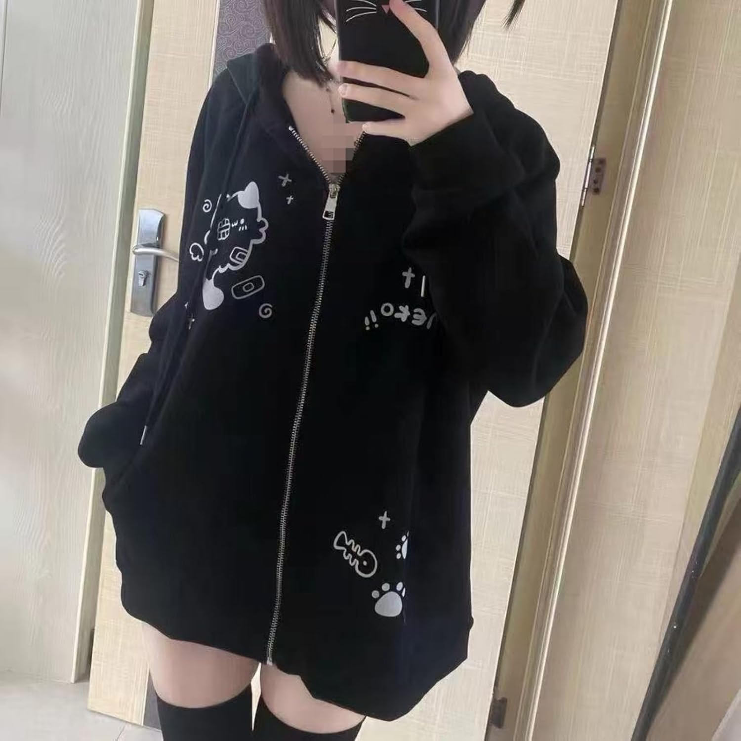 Pokn Kawaii Cute Cat Graphic Hoodie Y2k Zip Up Harajuku Clothes Oversized Pullover Sweatshirt Streetwear Jacket - Image 5