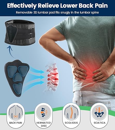 Miniatura 2 de Soporte de espalda para aliviar el dolor de espalda baja, cinturón de apoyo lumbar para hombres y mujeres, soporte de espalda transpirable para