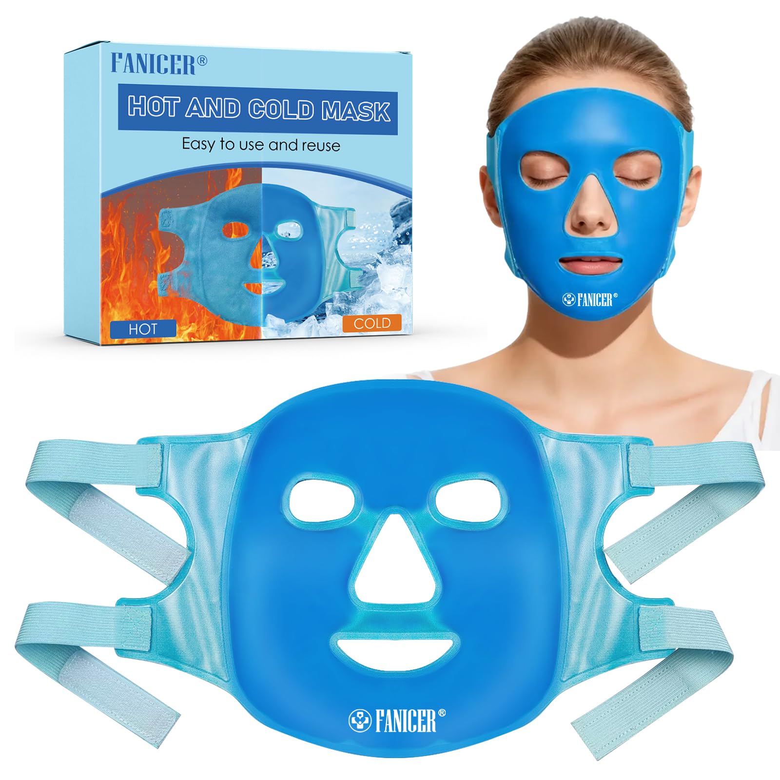 Maschera di Ghiaccio, Maschera Gel Riutilizzabile per Viso, Maschera Caldo Freddo, Mascheras Occhi Gel Freddo Contro il Gonfiore, Adatta Riduce Lo Stress E Affaticamento