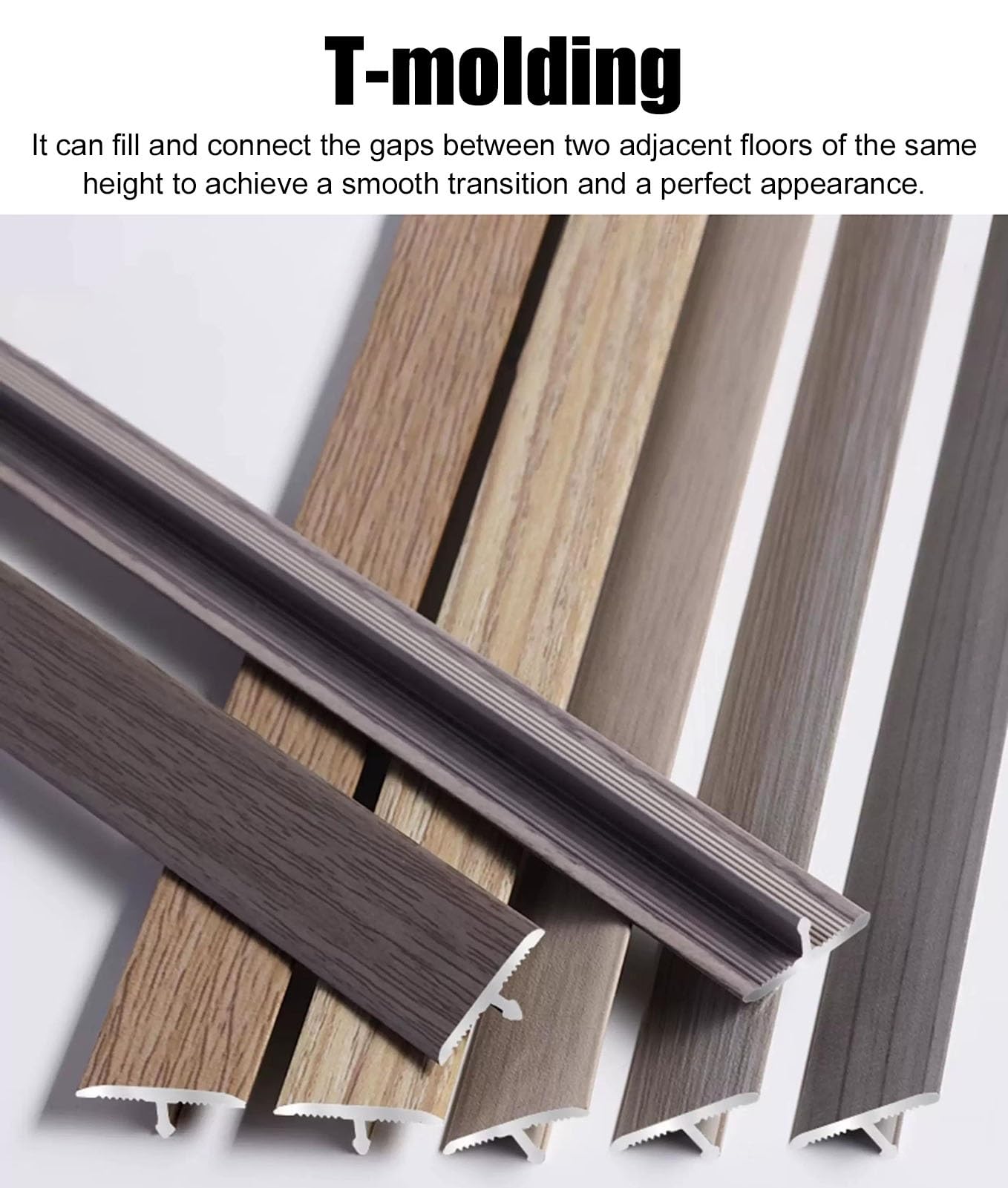 Perfil de Transición para Suelo Perfil de transición con acabado de madera, umbral de puerta con ranuras inferiores, perfil de remate para suelos con integración perfecta(Wood Grain B)