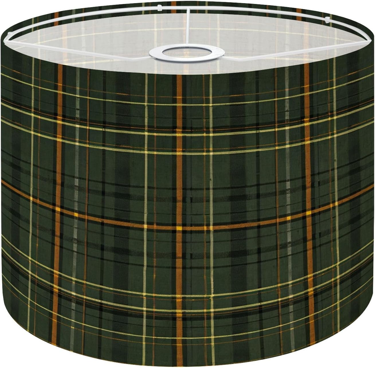 Plaid pattern brown green Herringbone textured seamless tartan check Drum Lamp, Lamp Shades - 11" x 11" x 8.9" Vintage Replacement Fabric Lampshades for Table Lamps, Floor Lamps Easy Assembly