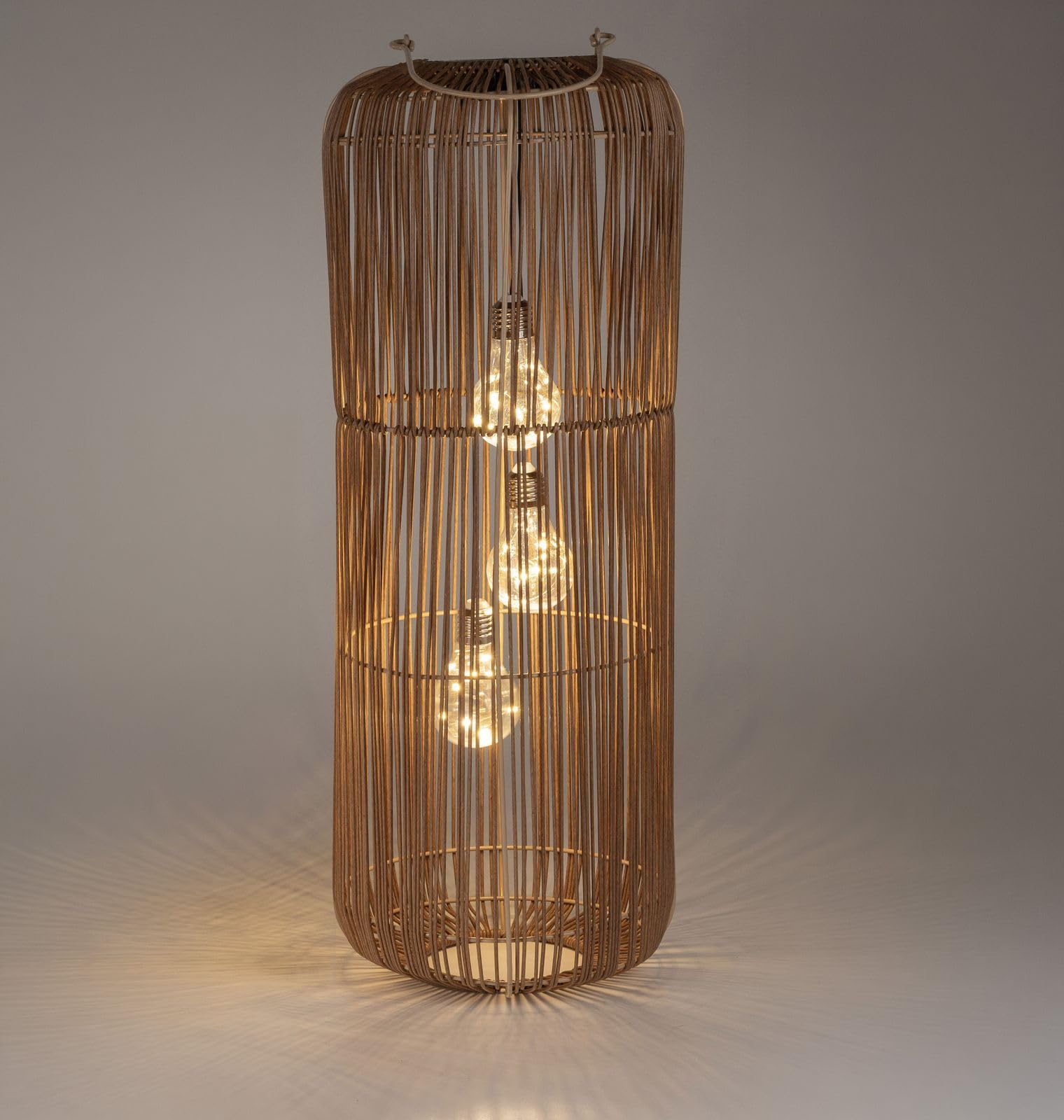 formano Lanterne solaire de jardin, aspect rotin, 3 ampoules LED, 60 cm, lampe solaire avec capteur crépusculaire, IP44 résistante aux intempéries, lampe solaire décorative pour balcon, terrasse