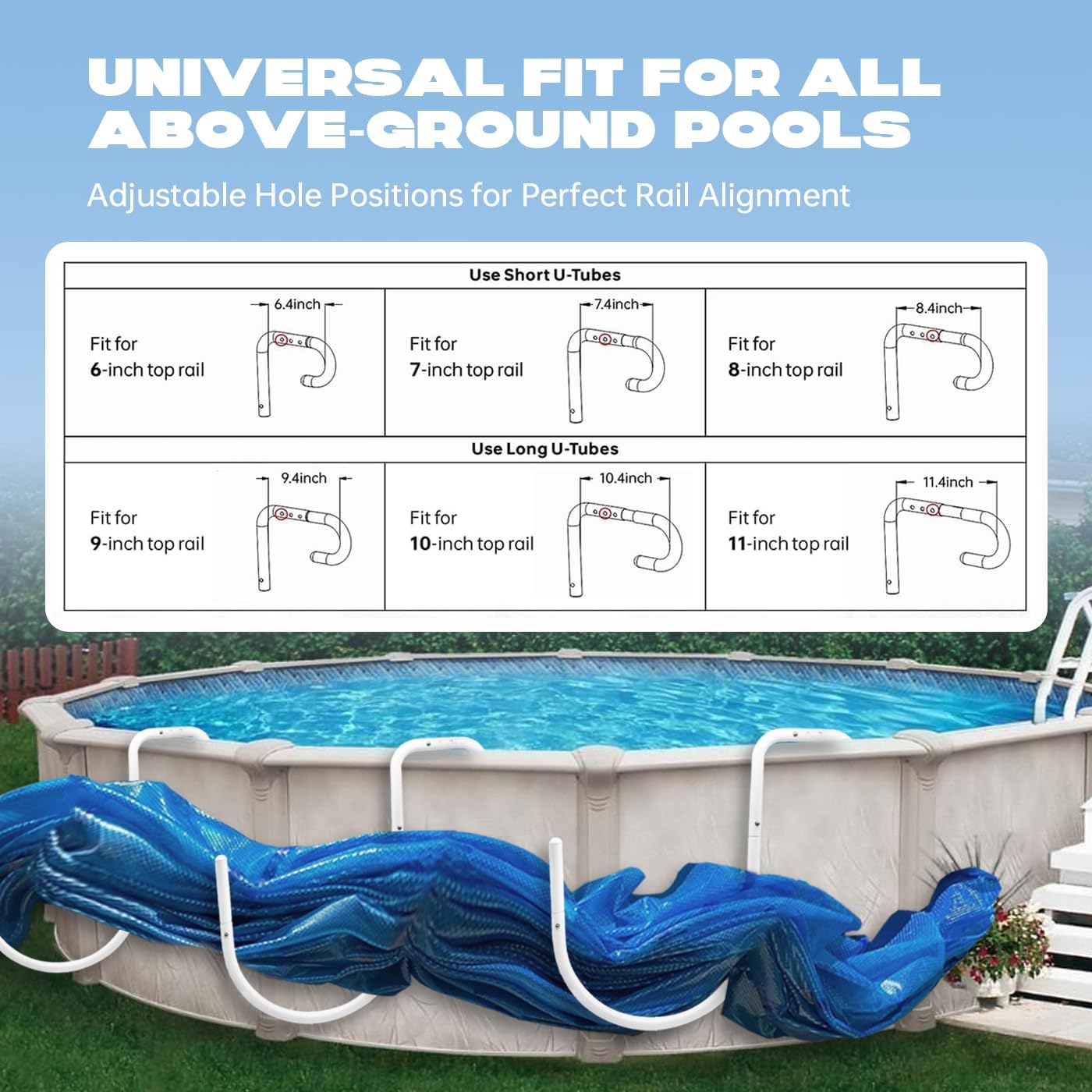 5-Pack Solar Cover Holder for Steel Wall Above Ground Pools, Heavy Duty Solar Saddle Hooks, No-Drill Adjustable Solar Blanket Storage Brackets, Fits 6"-11" Top Rails