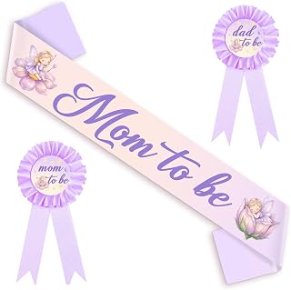 Purple Fairy Baby Shower Maternity Sash Badge Pins Kit | A Little Fairy is On the Way Theme, Butterfly Decor, Mom To Be Accessories, Satin Sash, Gender Reveal, Photo Props