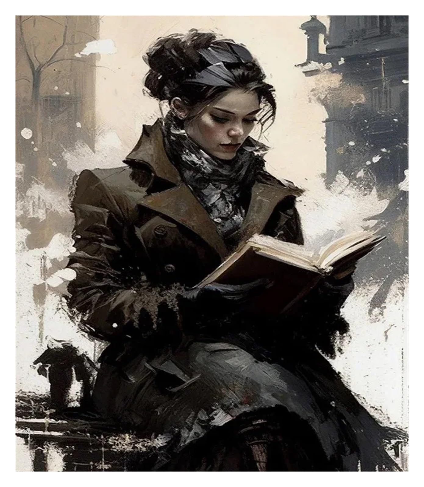 Tableau femme qui lit décoration murale rétro toile 40x60cm