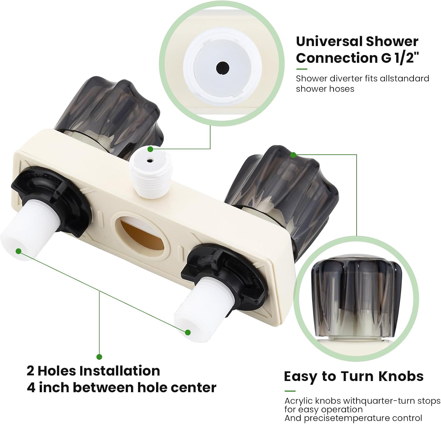 RV Shower Faucet with Hose and Head, RV Outdoor Shower Kits, RV Tub Faucet with Shower Diverter Outdoor Shower Kit Fits for RV/Campers,Travel Trailer,Motorhome (Shower Faucet Kit, Milky White)