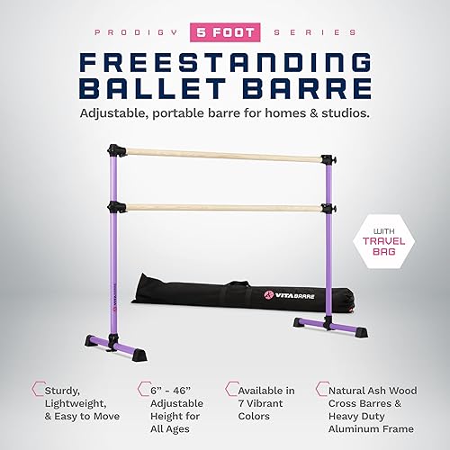 Miniatura 8 de VITA Barre Portable Freestanding Double Ballet Barre, Prodigy, with Carry Bag  Adjustable Height, USA Made, Home or Gym Exercise Equipment for Kids