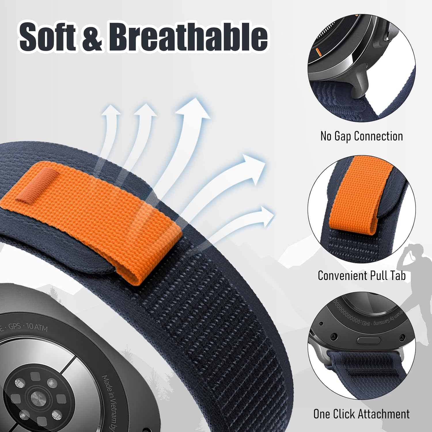 Trail Band for Samsung Galaxy Watch Ultra Bands 47mm Men/Women,Rugged Fabric Nylon Alpine Sport Loop Strap for Samsung Galaxy Watch 7 Ultra Band 47 mm 2024 Breathable Replacement Wristband - Image 2