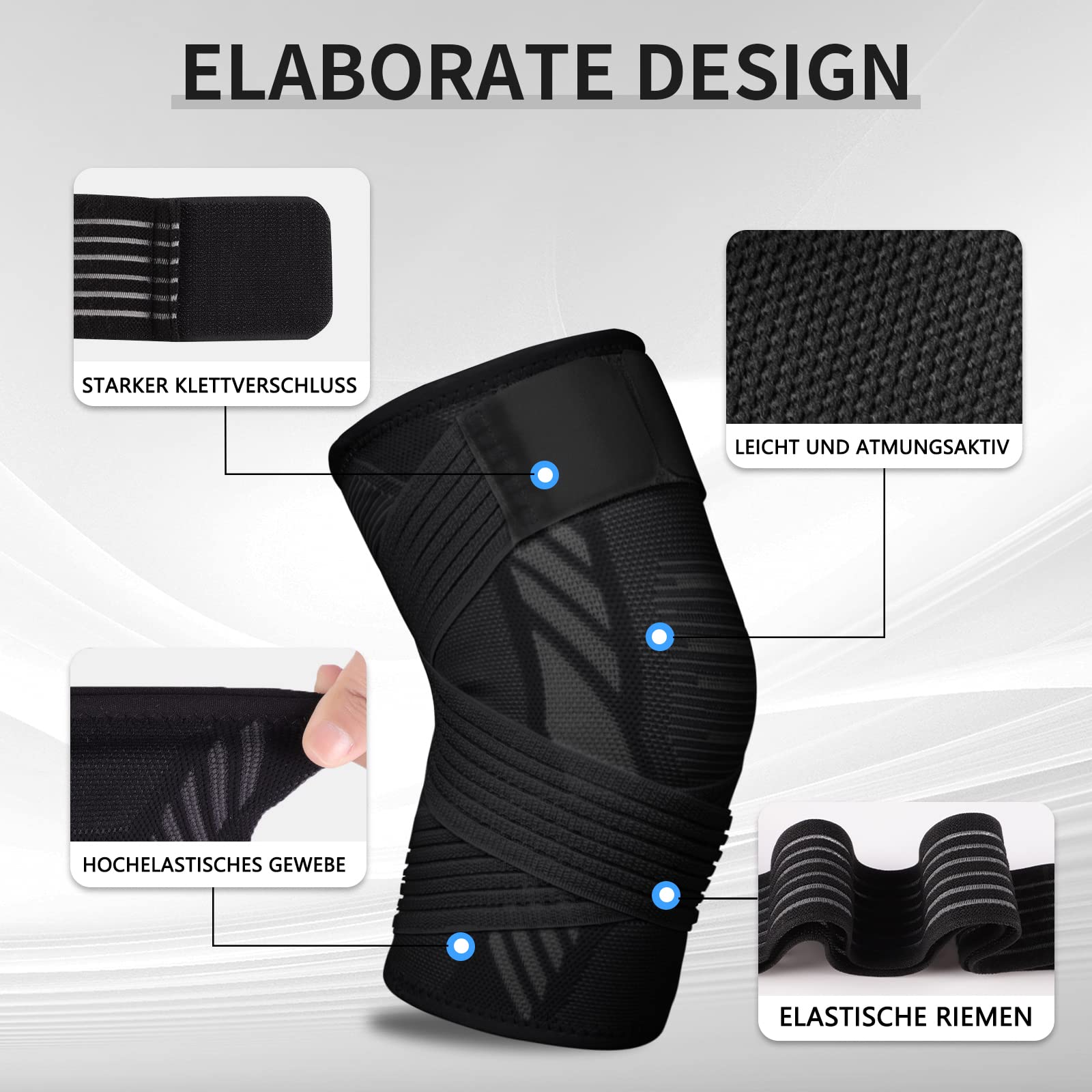 Genouillère Sport pour femmes et hommes 1 Paire Attelle Genou Bandage Élastique Réglable Genouillère de Compression pour les lésions ligamentaires, Déchirure du Ménisque, Arthrose (noir, M)