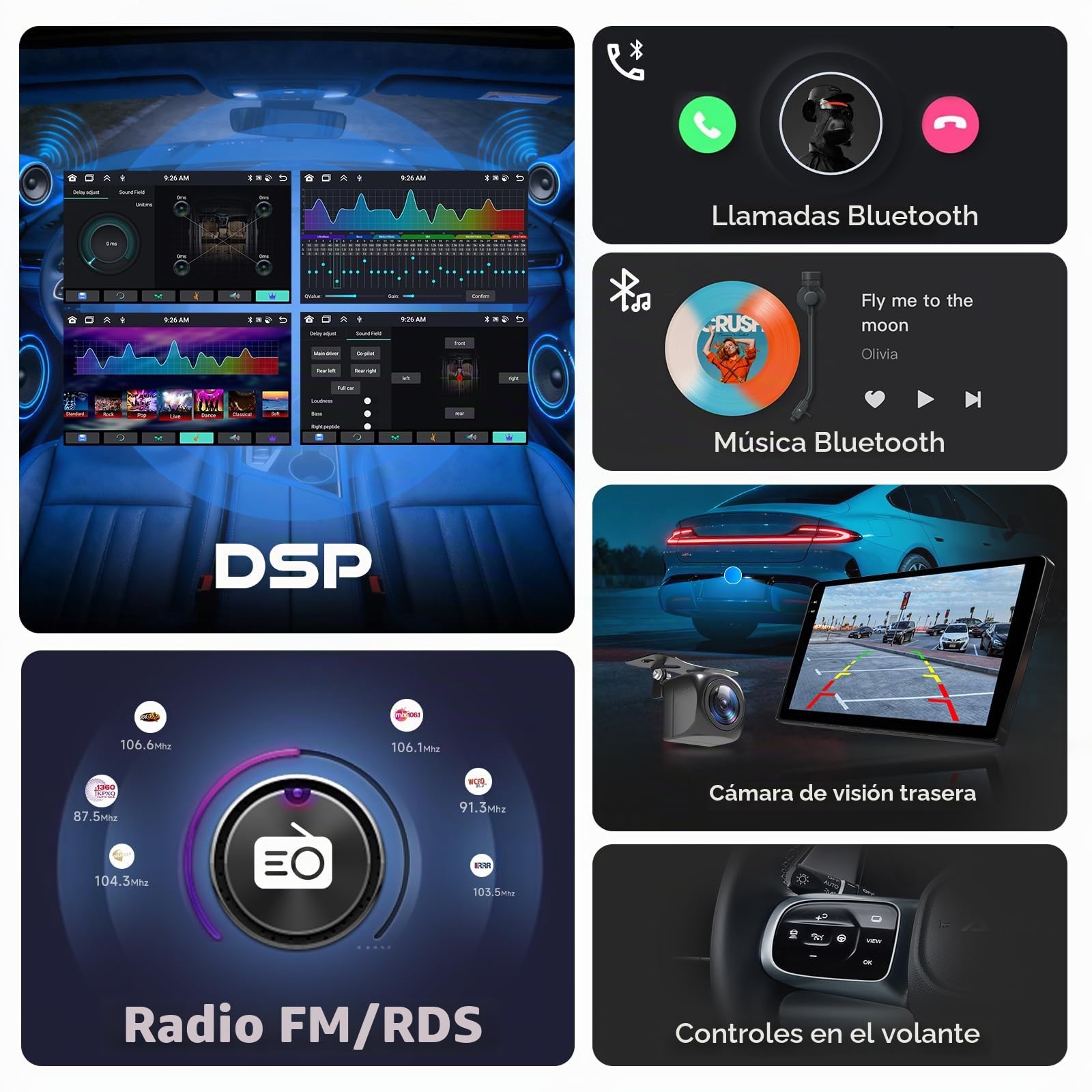 Hodozzy 6GB+128GB 8-Core Android Radio para Renault Clio 3th 2005-2014 con Carplay Android Auto Inalámbrico, 2 DIN Pantalla Táctil 9 Pulgadas Radio Coche con Bluetooth GPS WiFi DSP FM/RDS Cámara