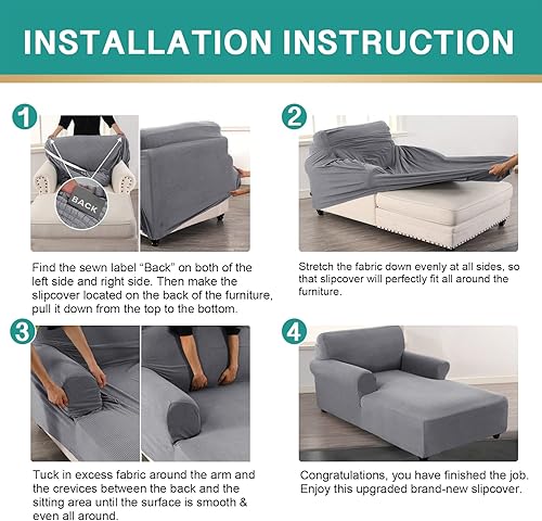 Miniatura 6 de Funda ajustable para sofá diván, funda elástica con doble brazo, protector de cojín (gris claro, cuadros pequeños)