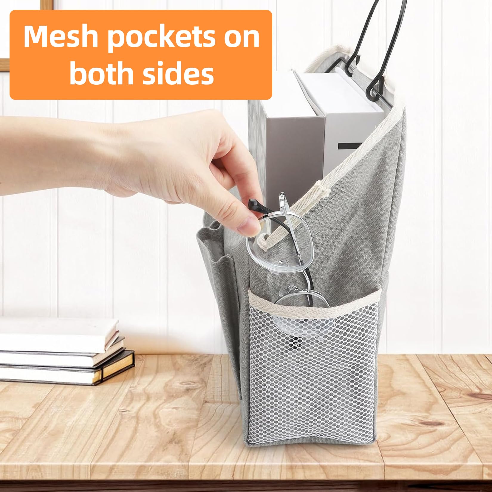 2 Pcs Foldable Hanging Storage Organiser With Adhesive Hooks - Wall & Overdoor Mount Pockets For Bedroom, Kitchen, Toys, Carrier Bags