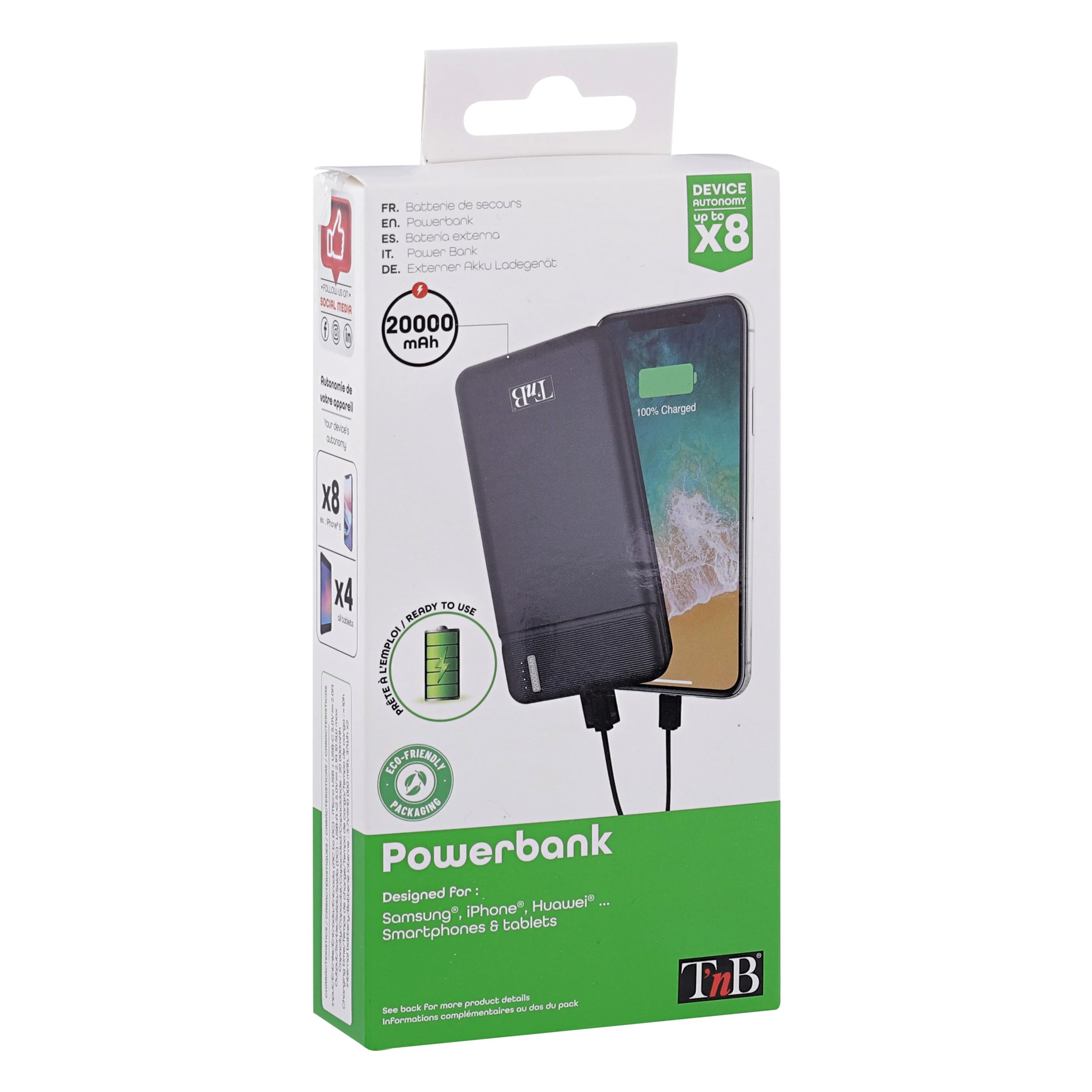 T'nB - Bateria zapasowa 2 USB 20 000 mAh 10W - Czarny