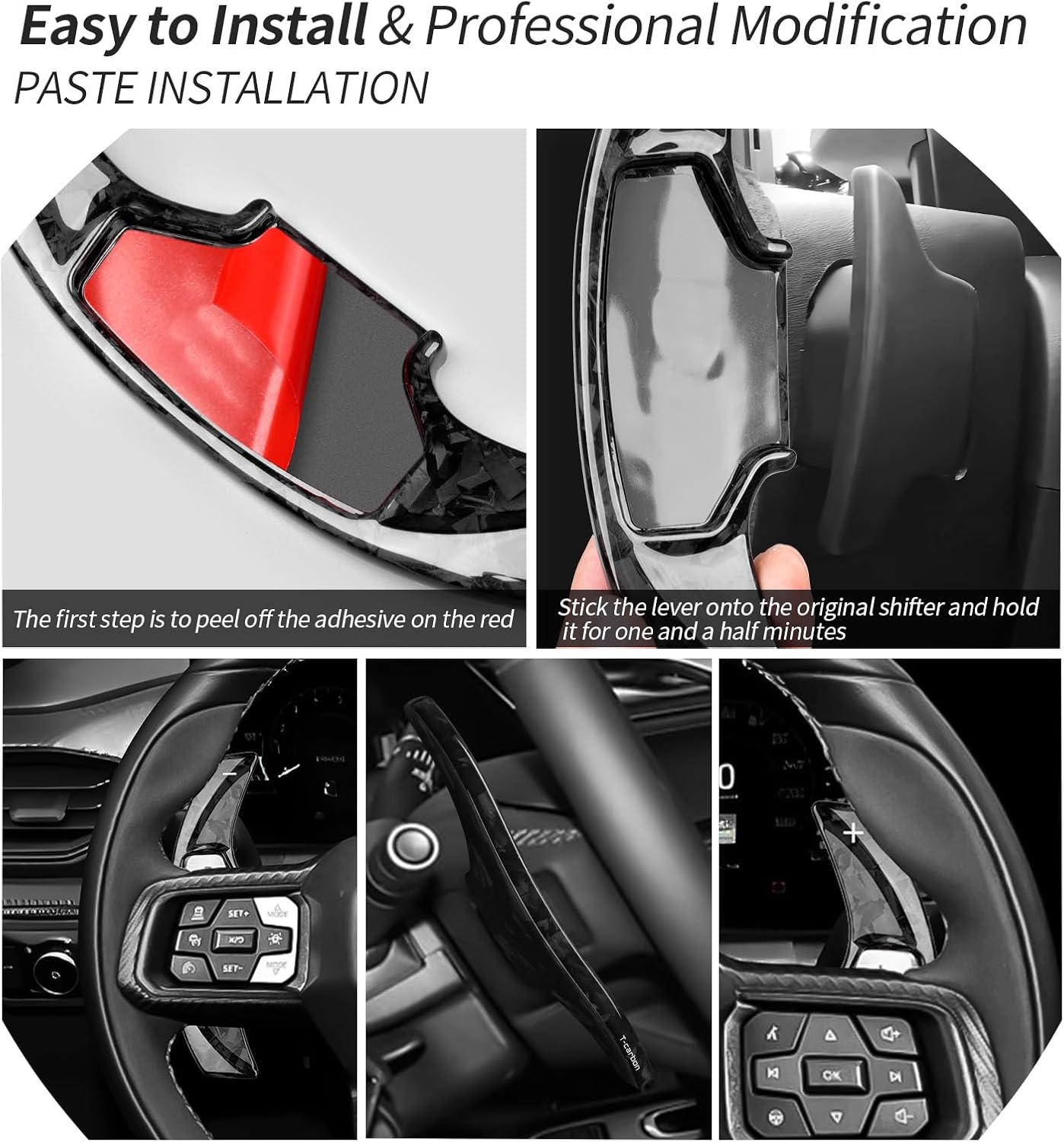 T-carbon Paddle Shifter Extension Fits Mustang GT Ecoboost 2025;Forged Carbon Fiber Steering Wheel Paddles Shift Cover Trim Fits Mustang Dark Horse Mach-E 2023 2024 Gear Shift Accessories Glossy Black