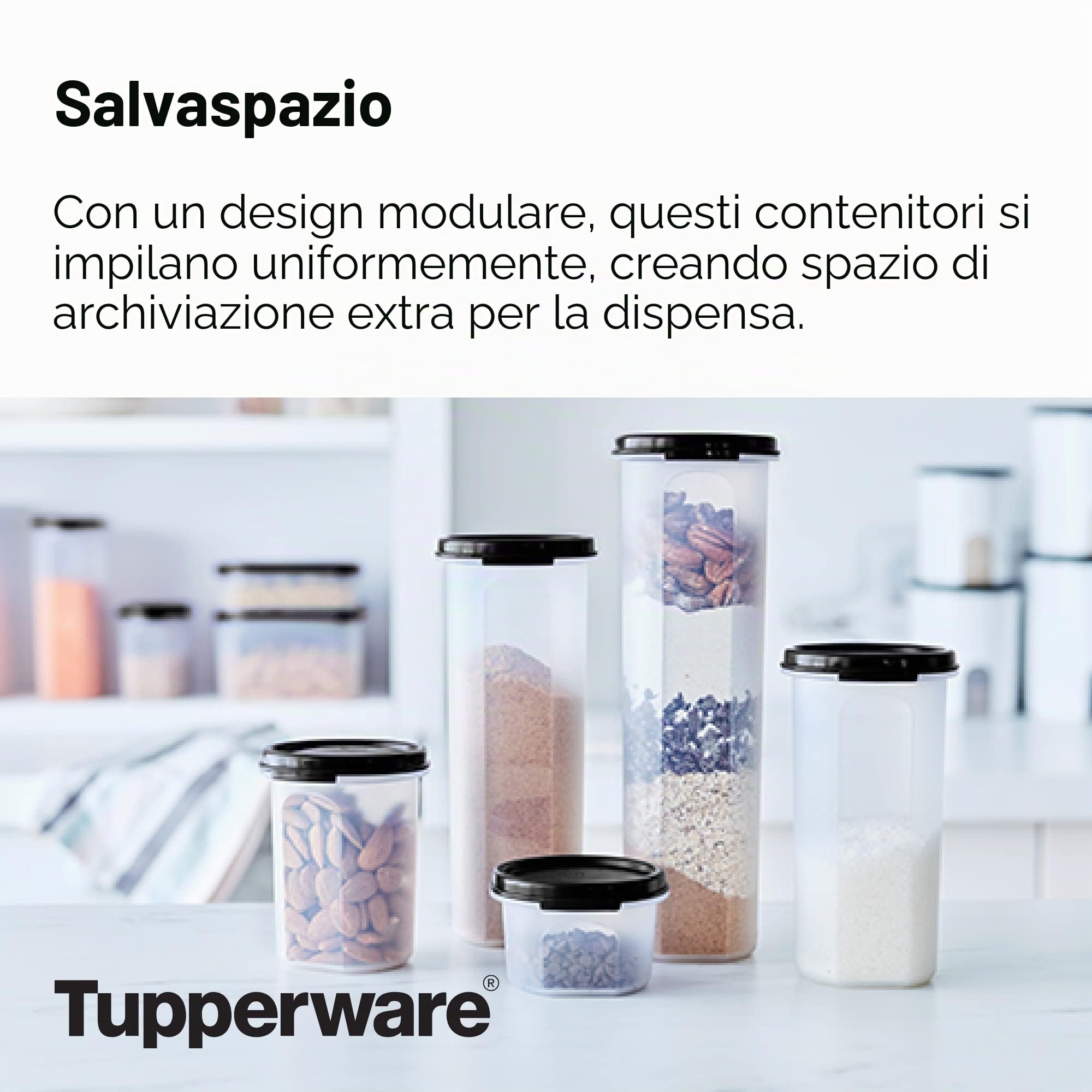 Tupperware Brand Modular Mates - Set di 5 contenitori ovali per alimenti secchi con coperchi (2, 4, 7, 9 e 12 tazze) – ermetici, lavabili in lavastoviglie e senza BPA