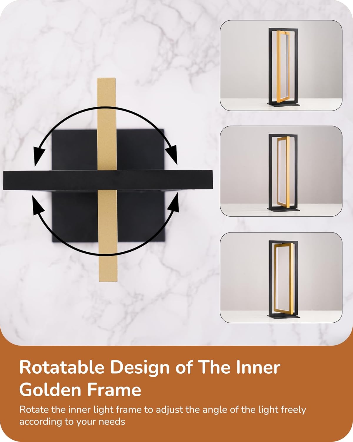 EDISHINE LED Table Lamp, 3 Color Temperatures Bedside Lamp (3000K 4500K 6000K), MAX 750LM Touch Dimmable Nightstand Lamp for Living Room Bedroom, Angle Adjustable, Dual-Frame Rectangle, 2 Pack