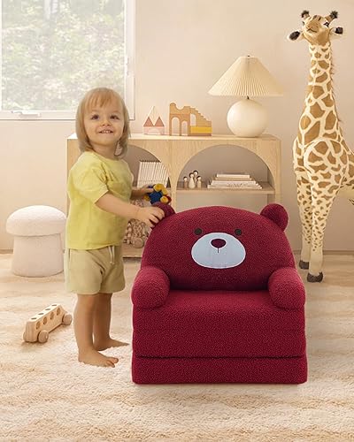 Miniatura 4 de MOONBEEKI Comfy - Silla para niños pequeños, sofá plegable para bebés, sofá plegable de felpa para niñas y niños de 1 a 3 años (oso rosa)