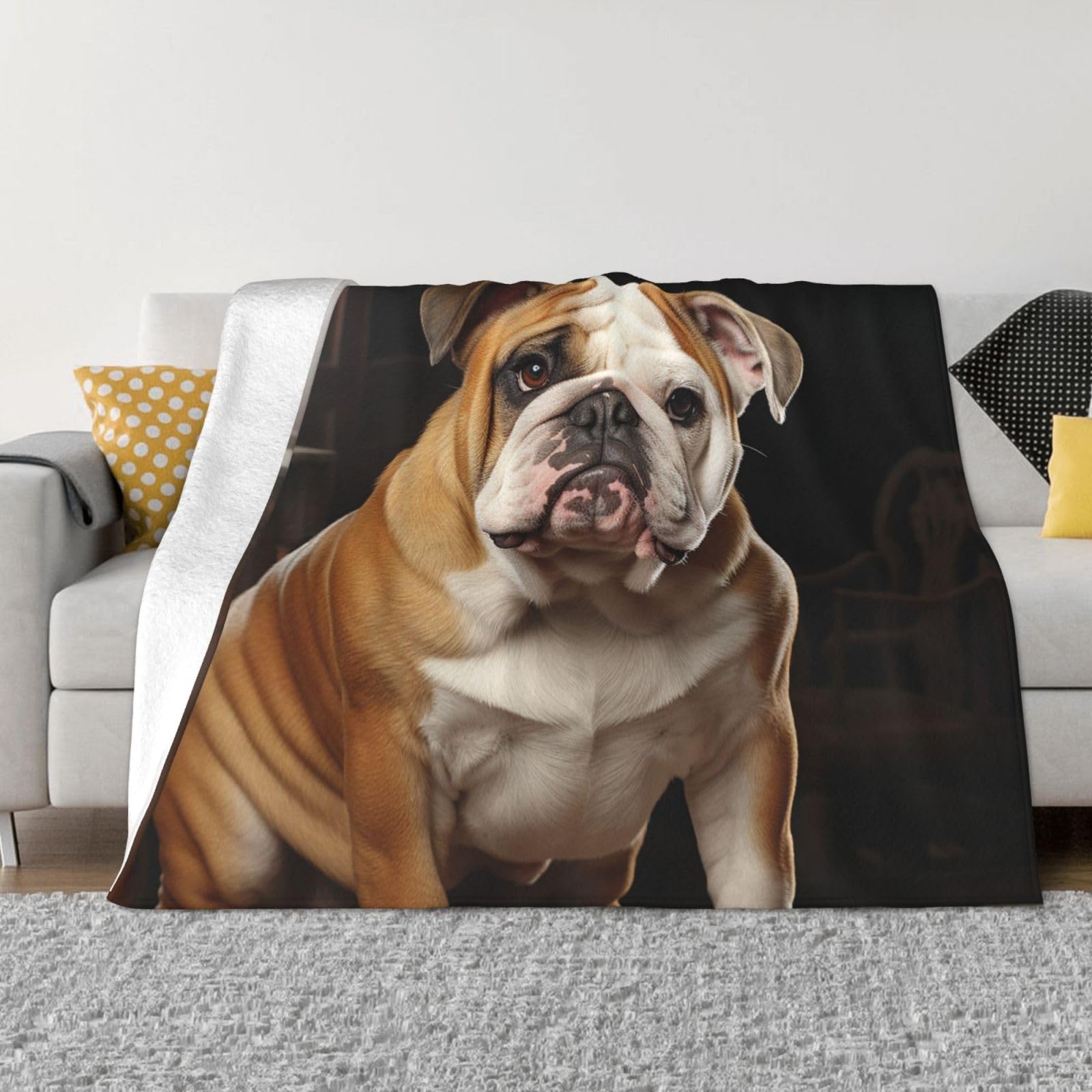 Couverture bouledogue anglais anti-froid en flanelle thermique