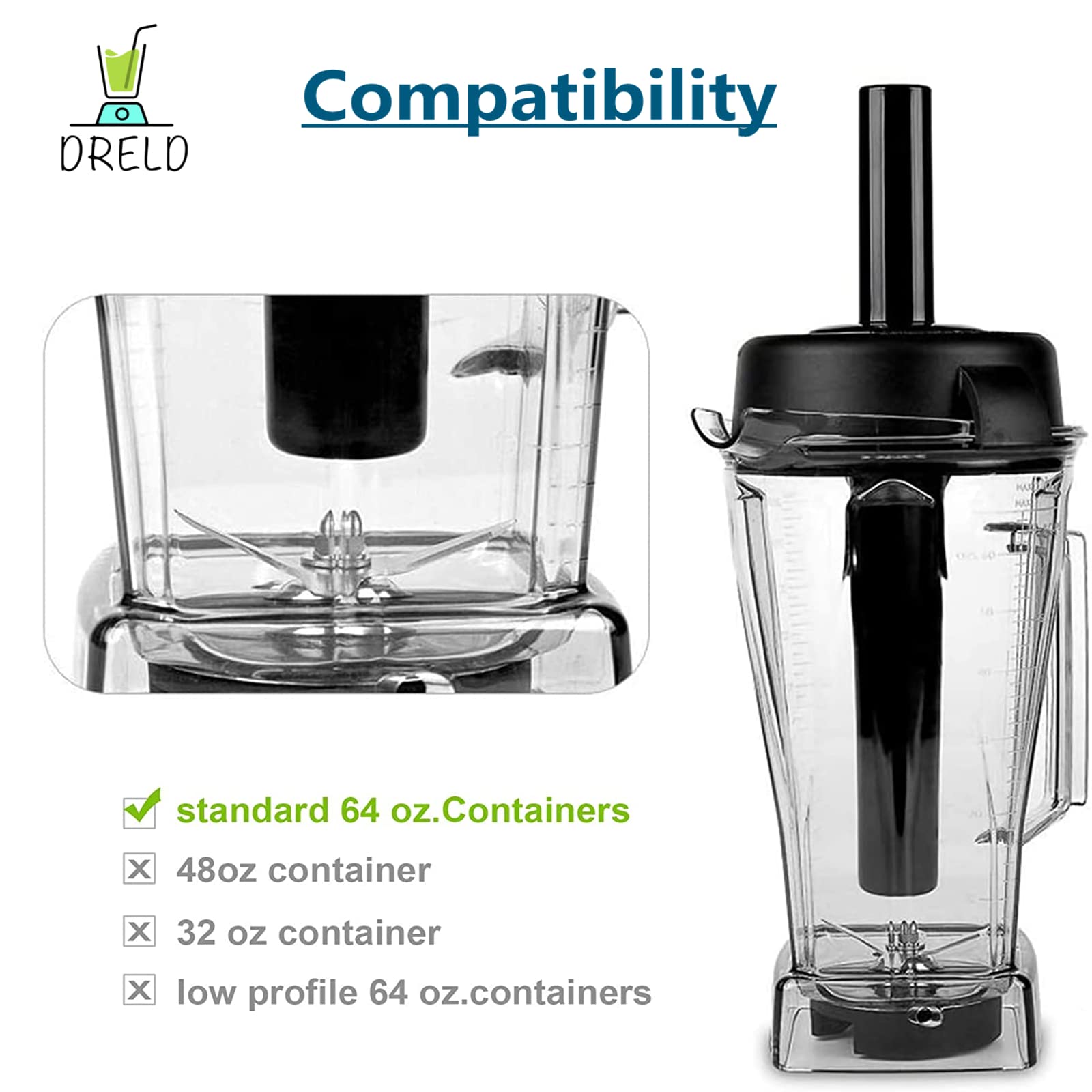 Dreld Mixer Tamper Tool Ersatz für Vitamix Classic 64-Unzen-Behälter Mischkolben-Zubehör Beschleuniger Importiertes Werkzeug Kompatibel mit Vitamix Standard 64 oz. Mischer