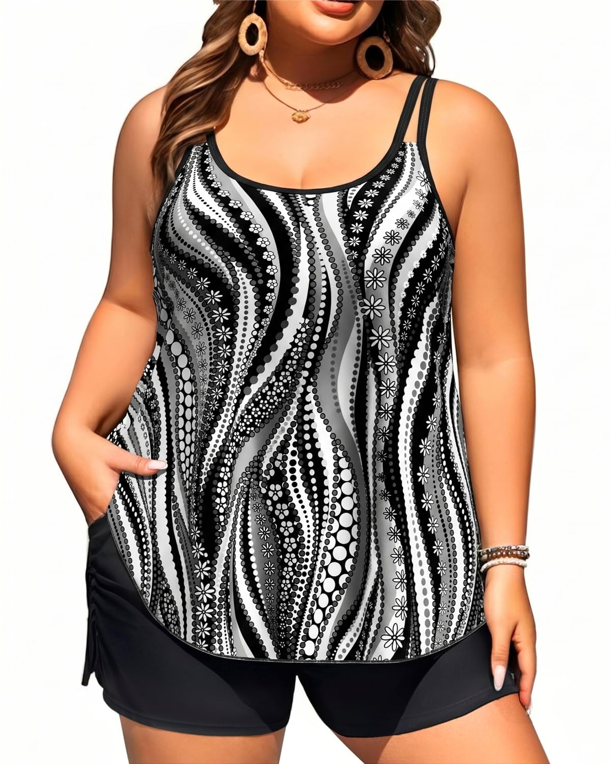Women Plus Size Tankini Swimsuits Two Piece Flowy Bathing Suit with Short