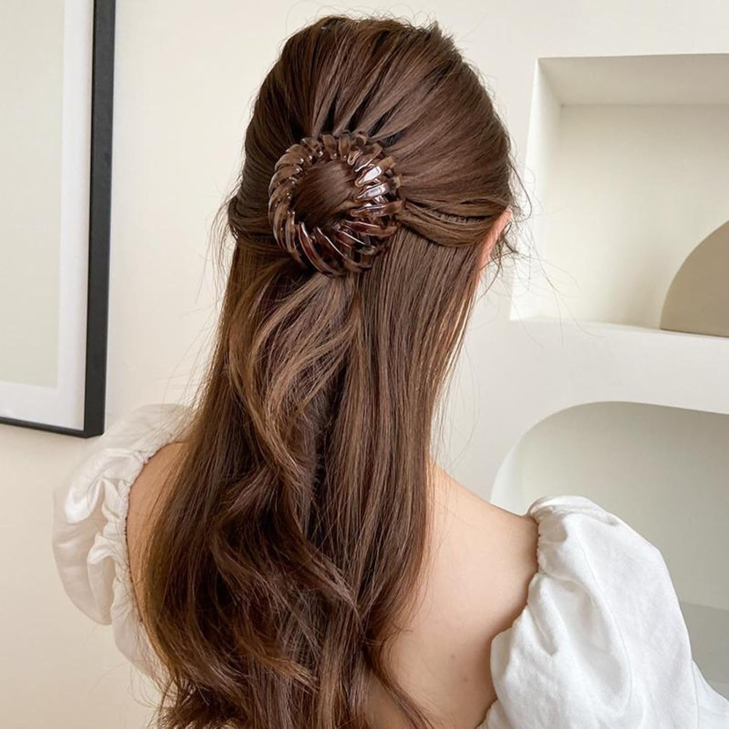 Vintage Coffee Brown Bird's Nest Bun Maker Hair Claw Simple Temperament Hair Loops for Women, Reusable Ponytail Holder