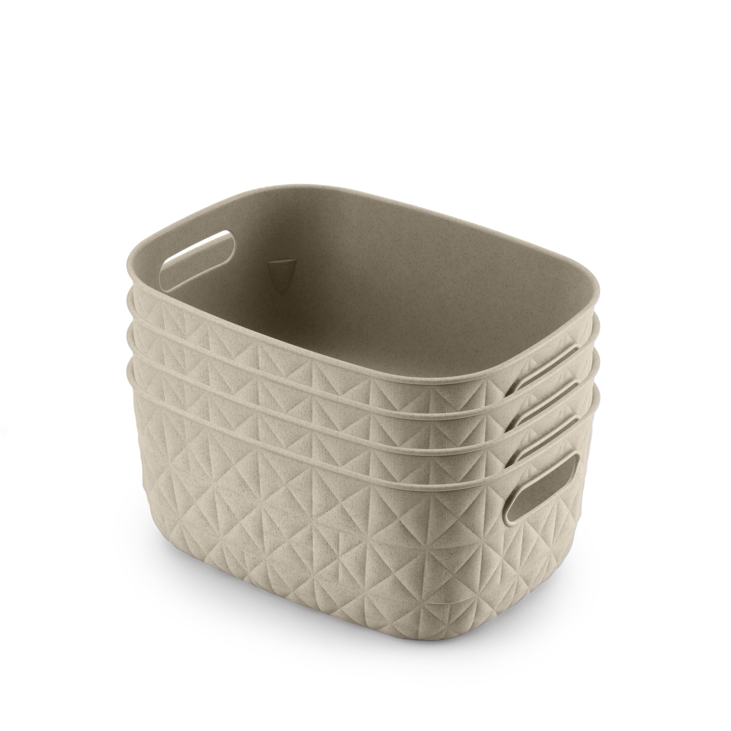 CURVER Softex 4x 4L Storage Baskets, 100 percent Recycled Material, Lightweight, For Bathroom, Living Room, Kitchen, Chalk White