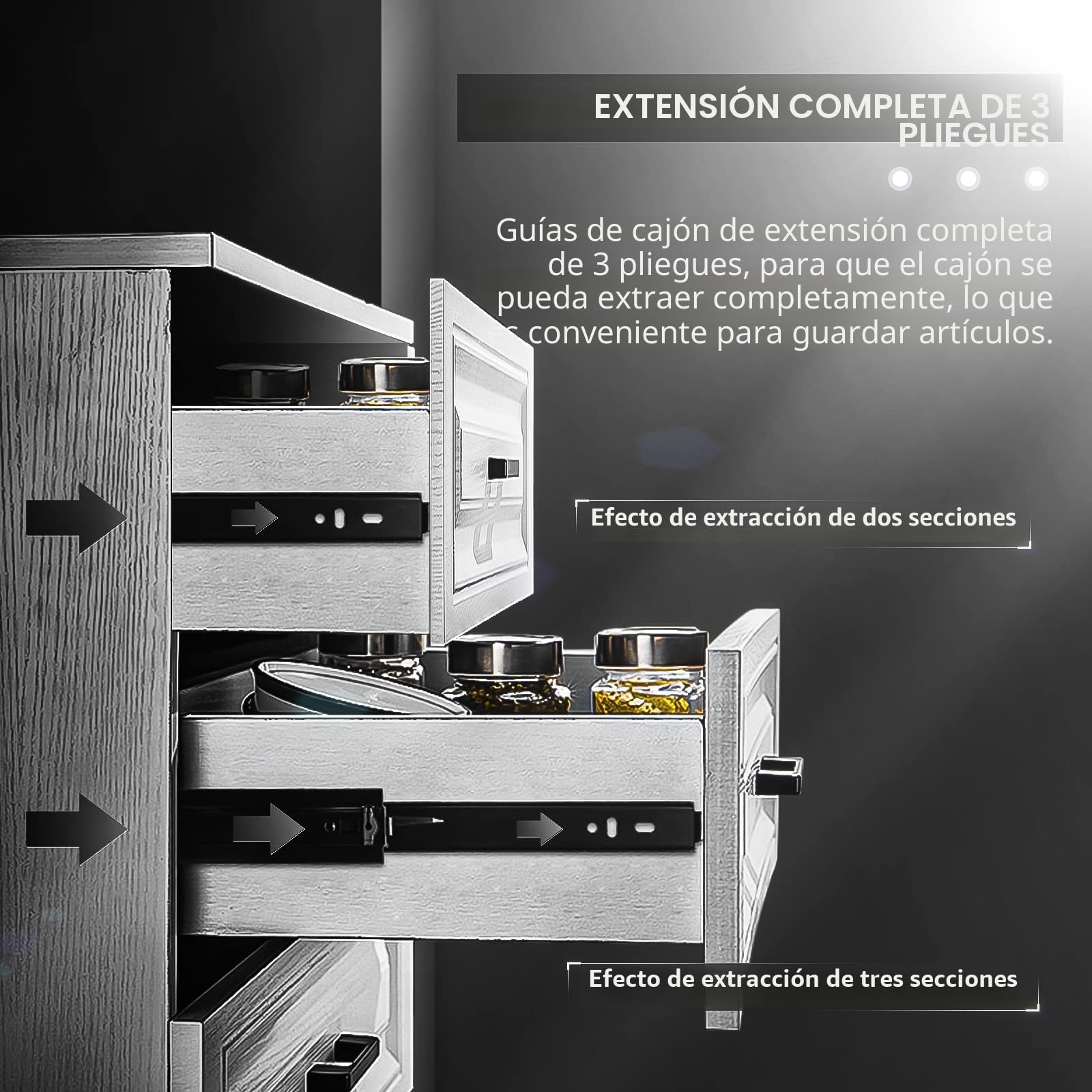 AOLISHENG Guias Correderas Para Cajones 200mm Rieles Para Cajones Extensión Completa 45 KG Capacidad Carga Guías Laterales Para Cajones Con Rodamiento de Bolas 1 par (2 piezas)