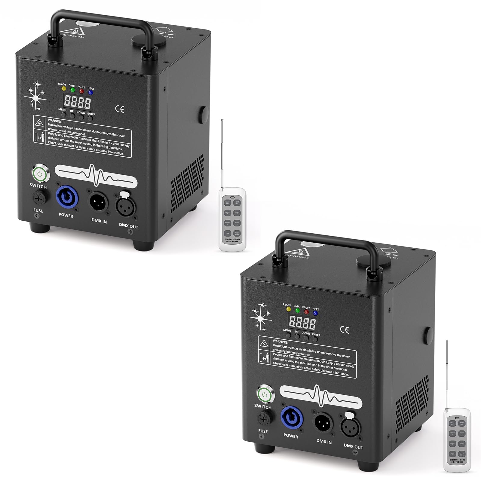 2 Stück Elektronische Kaltfunkenmaschine 1000 W Mini Pyrotechnik | Kabellose Fernbedienung, Bühne und Hochzeit, Kälteeffekt, Halloween, Weihnachten, DJ, 150 x 150 x 226 mm
