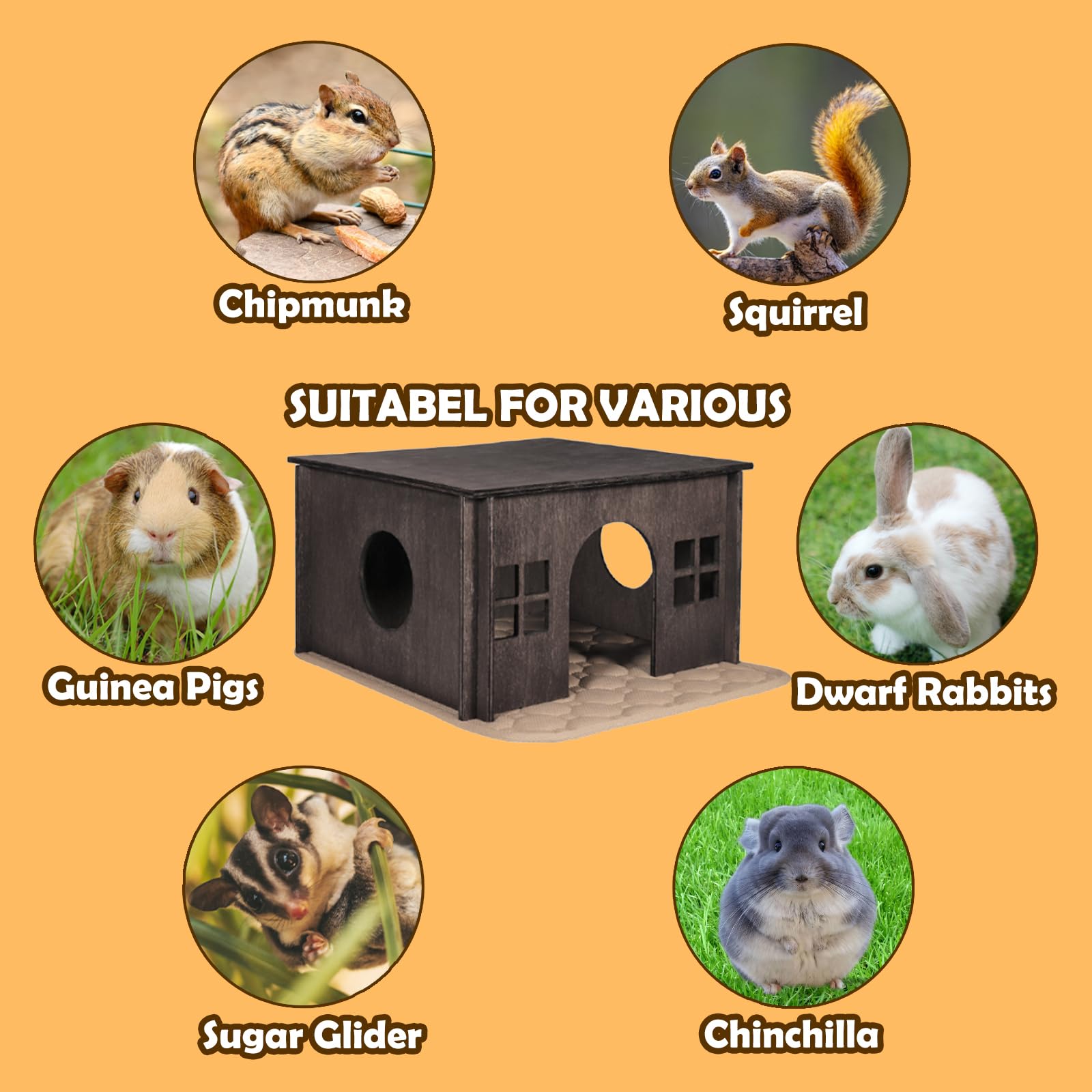 Maison pour Petits Animaux, Cabane en Bois Naturel avec Coussin pour Cochon d'Inde, Lapin Nain et Petits Rongeurs - Maisonnette, Cachette, Nid et Abri pour Petits Animaux d'Intérieur