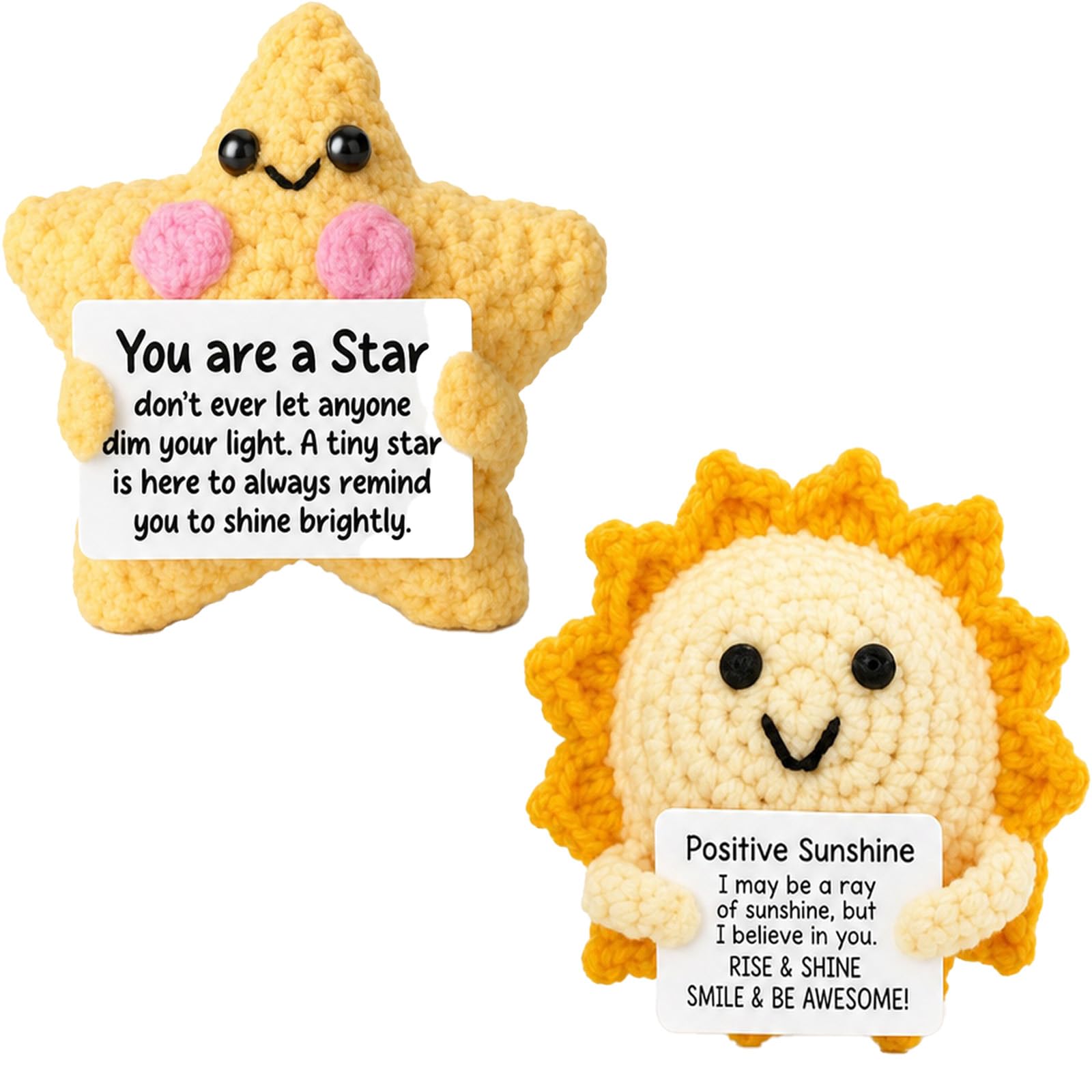 LIMZABE 2 PCS Crochet Star and Sun Set, Woven Dolls for Emotional Support, Suitable as Car Dashboard Positivity Reminder