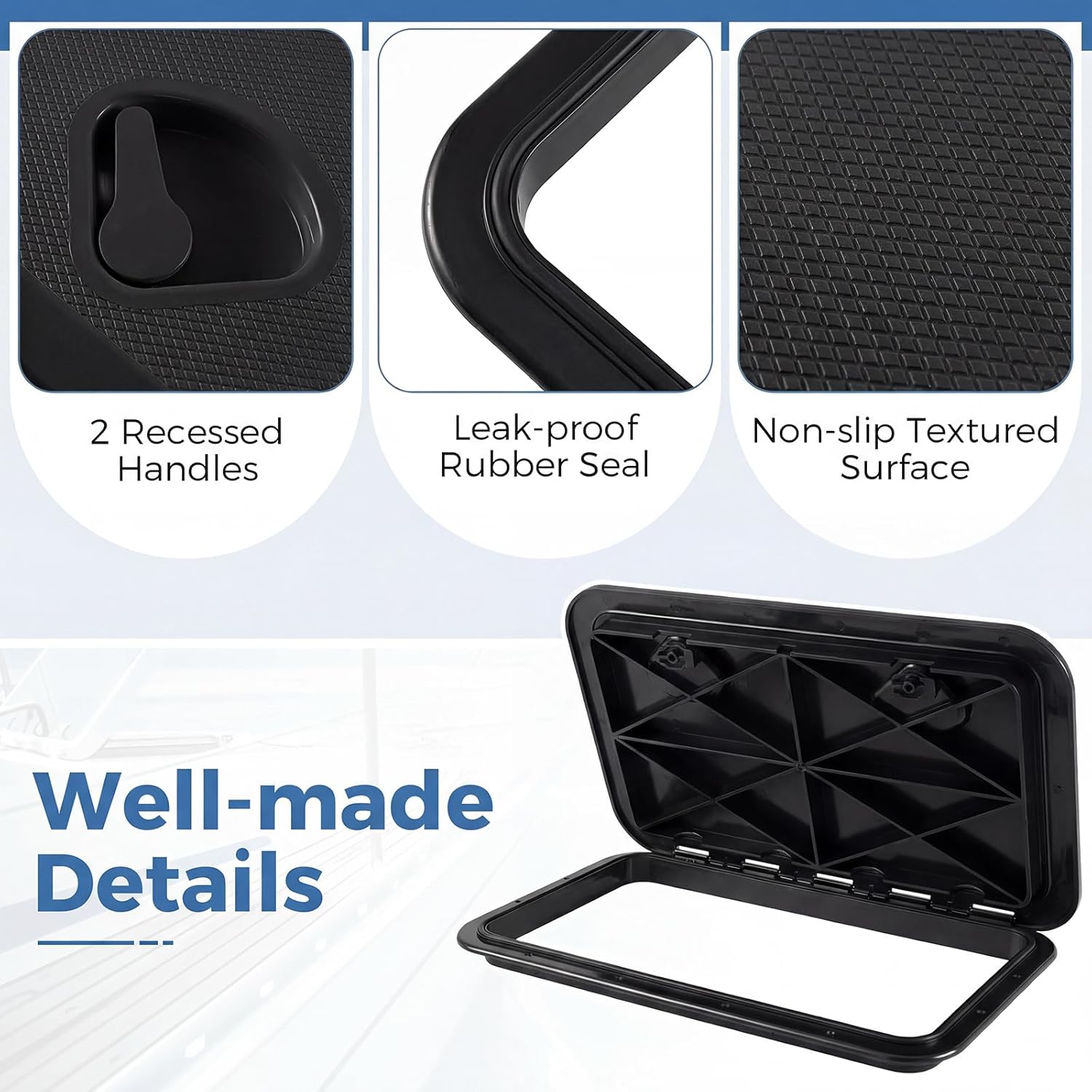 GYMAX Boat Hatch 24" x 14", Marine Deck Access Hatch & Lid with 180 Degree Lid Hinge, Non-Slip Surface, Leak-Proof Rubber Seal, White Rectangle, Easy to Install