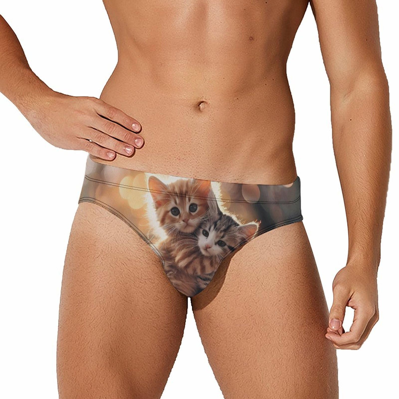 Funny Kittens Animal Cat Mens Swim Briefs Bikini Swimwear Print Beach Shorts Sexy Swimsuit 3XL