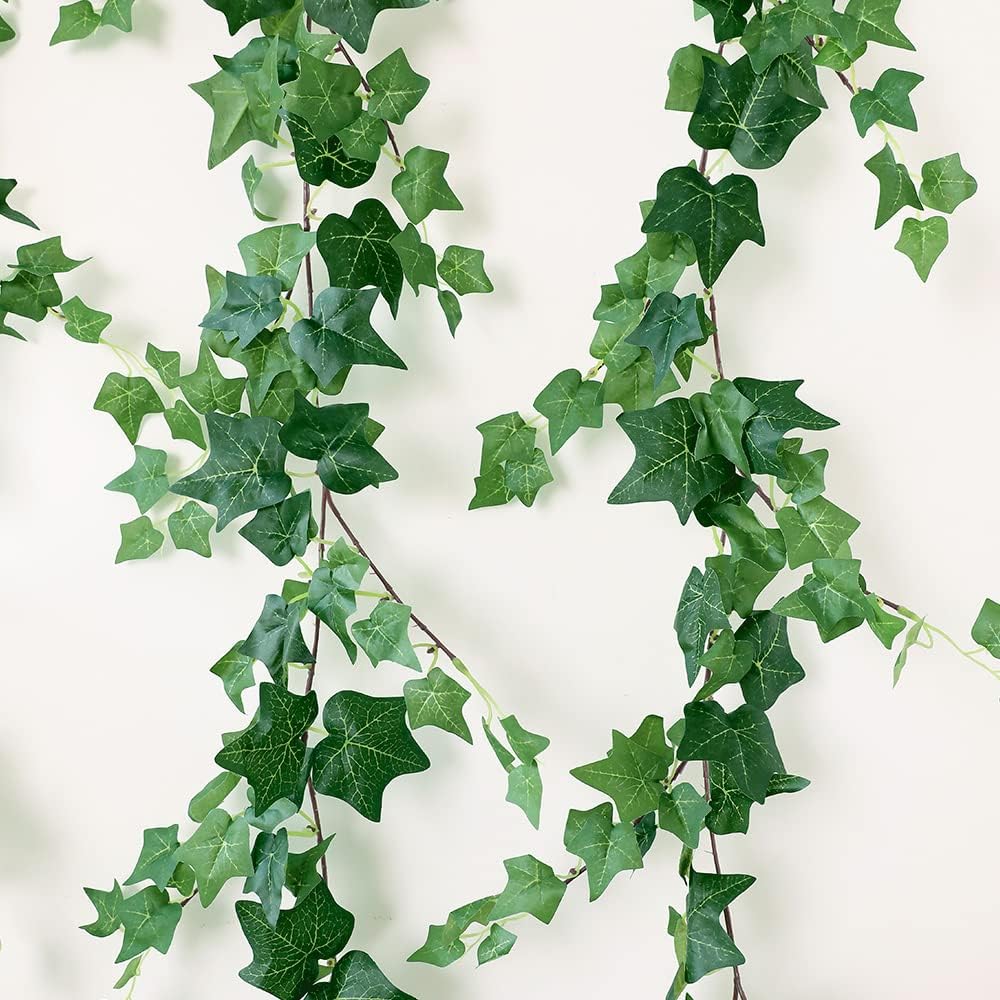 Dallisten 3 Strands Odorless Artificial Ivy Vines Kit, 71" Silk Ivy Garland with Green Leaves, Fake Hanging Plants Greenery Decoration for Bedroom, Windows, Walls, Wedding, Outdoor Decor (Green)