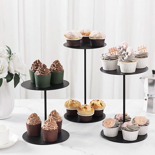 Miniatura 2 de MyGift Soporte decorativo de metal negro para cupcakes, elevador de exhibición de alimentos de mesa, soporte de pedestal para escaparate minorista,