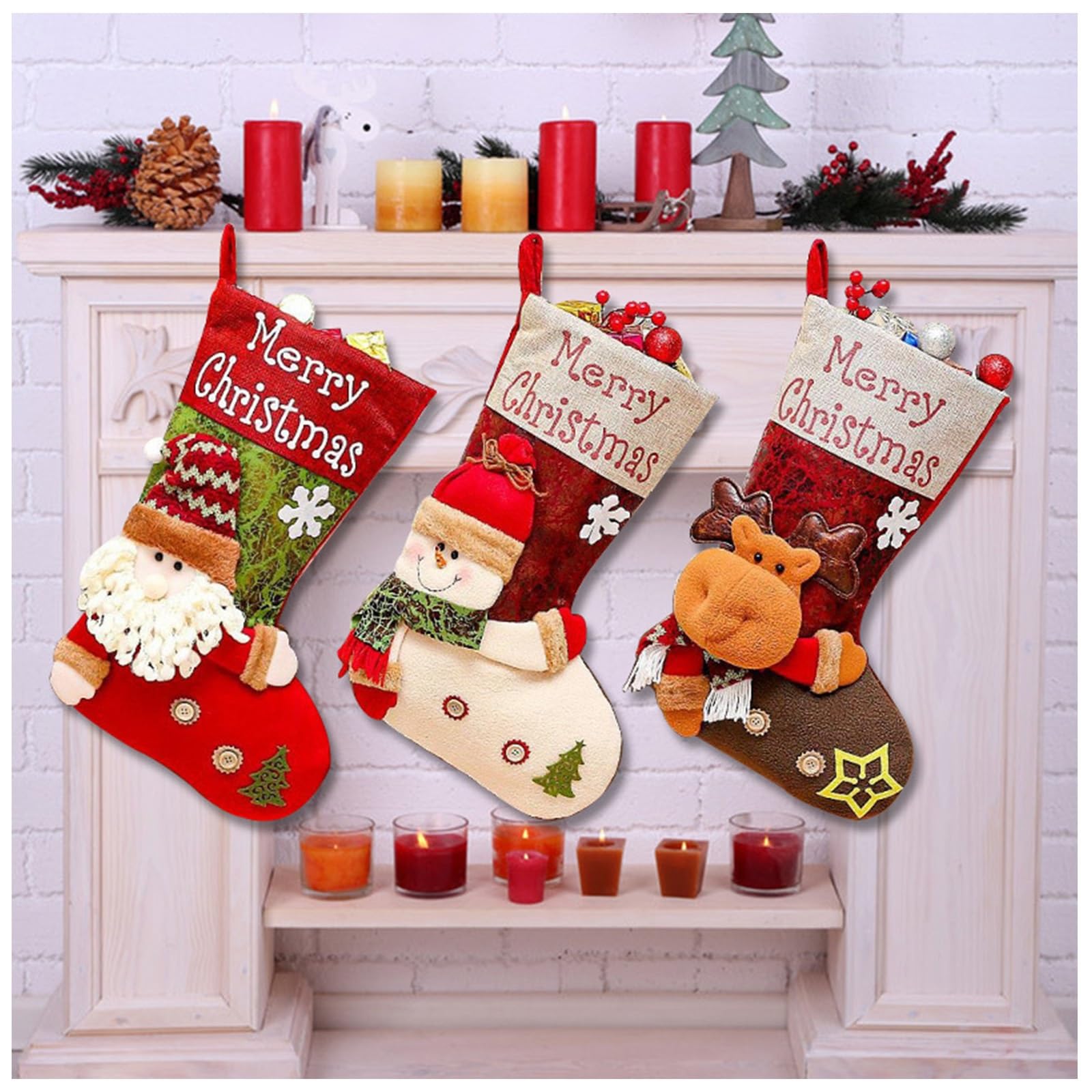 Weihnachtsstrumpf, Weihnachtsbaum Geschenktüte Bonbontasche, Nikolausstiefel Zum Befüllen, Nikolausstiefel Socken, Nikolaussocke Weihnachtsdekoration für Kamin, Weihnachtsbaum, Treppe(3PCS)