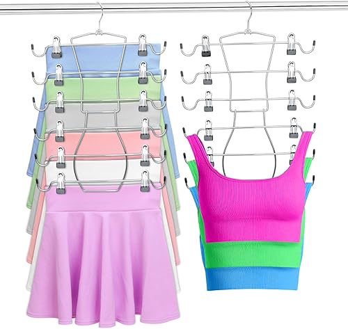 Organizador de perchas de 6 niveles para faldas, perchas de metal para pantalones que ahorran espacio con clips ajustables para 24 faldas,