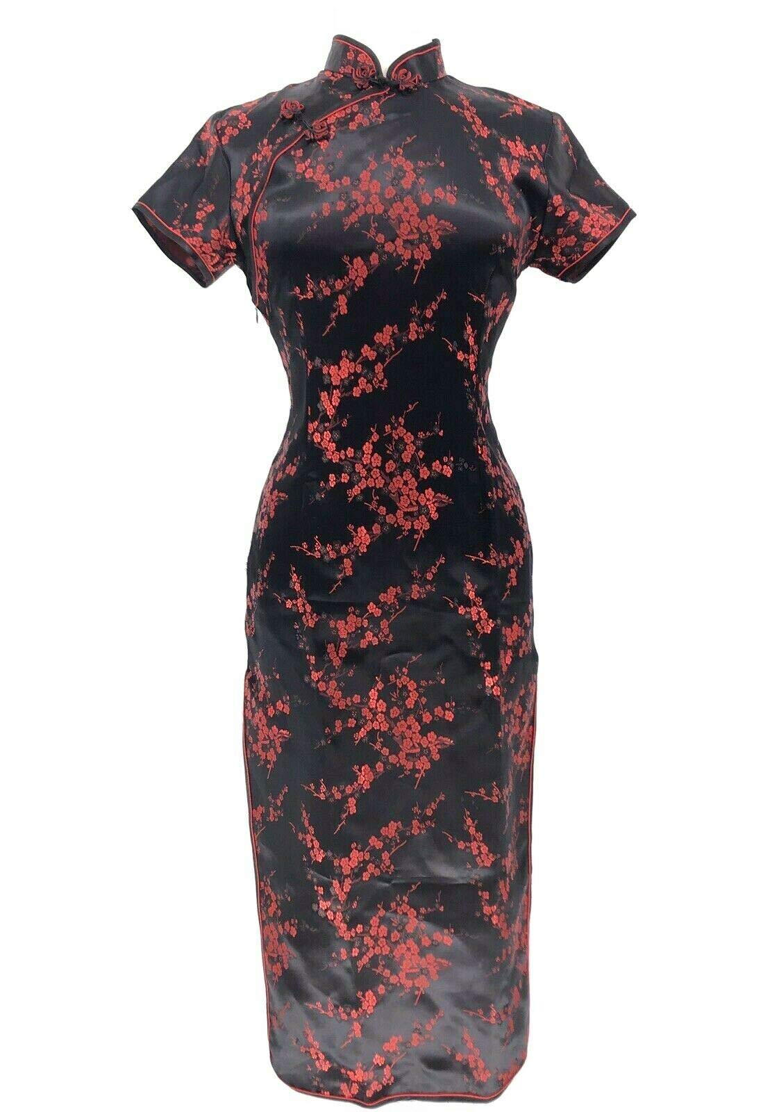 UK StockWomen's Black Burgundy Long Qipao
