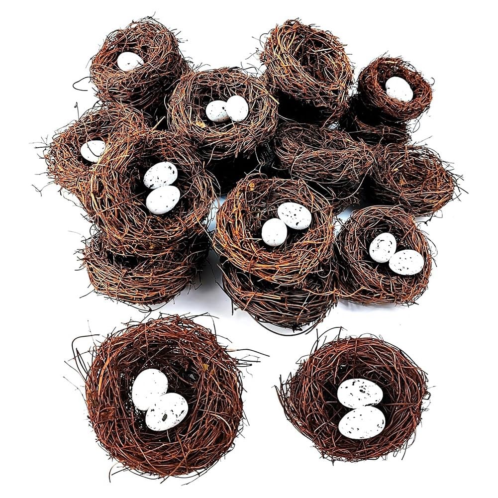 UDSKNV[KSL Faux Bird Nest with Eggs(24PCS), Rattan Nests for Crafts for Easter Wedding Home Party Decor