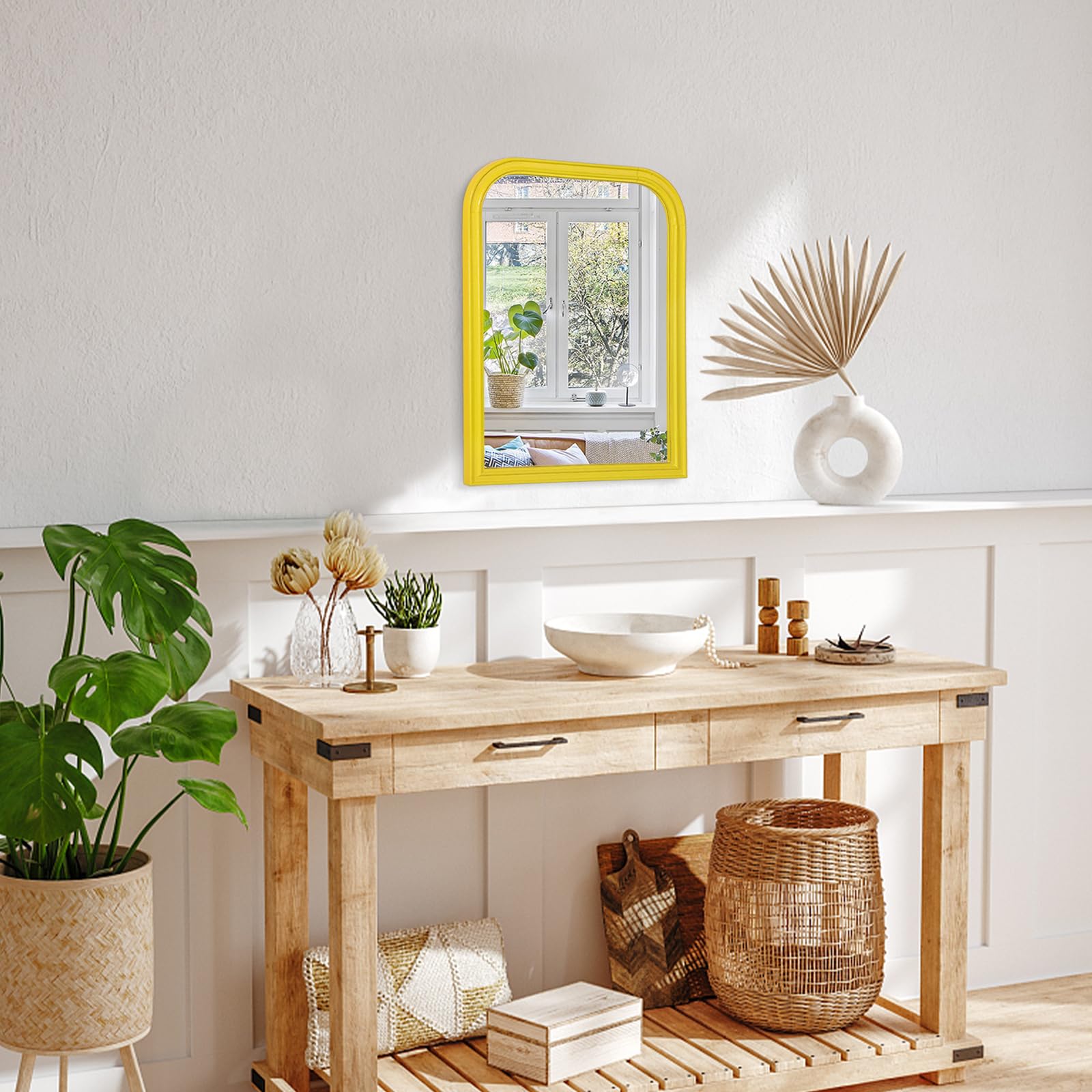 Grand Miroir Mural Avec Cadre Bois 114x104 Cm - Rectangulaire, Angle Arrondi, Marron - 3