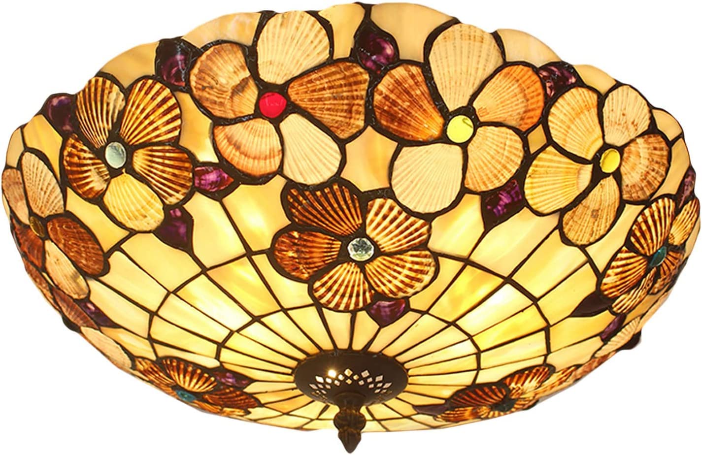 HPTHLY Ceiling Lamp Tiffany Style Ceiling Lamp, European Tiffany Ceiling Retro Shell Mediterranean Sea Pastoral Ceiling Lights Luminaria Teto Ceiling Lamps 16Inch