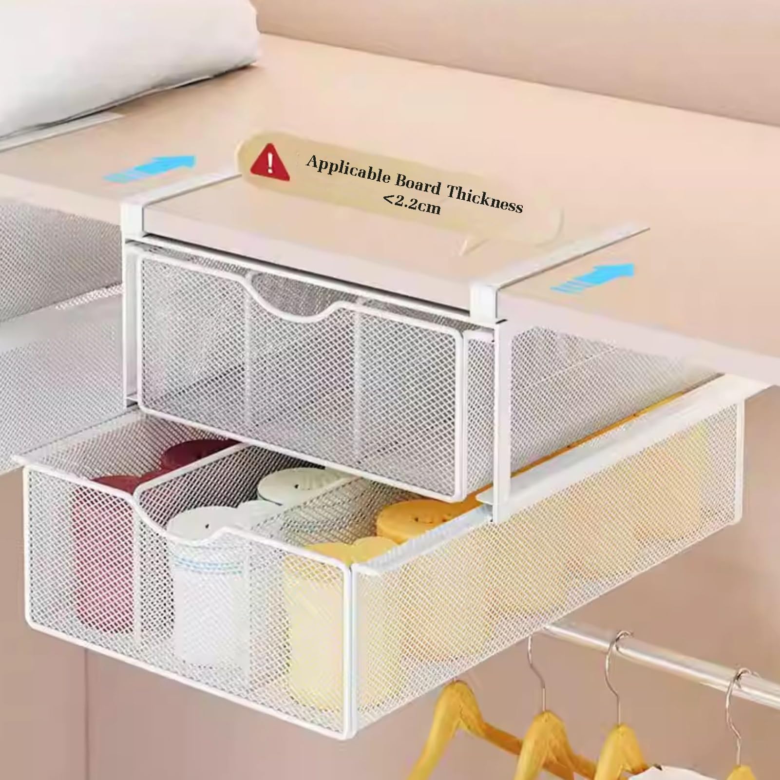 Ausziehbarer Schrank-Aufbewahrungskorb, stapelbar, abnehmbarer Schrank-Organizer, einfache Schubladenteiler für Küche, Büro, Kleiderschränke, Schrankaufbewahrung