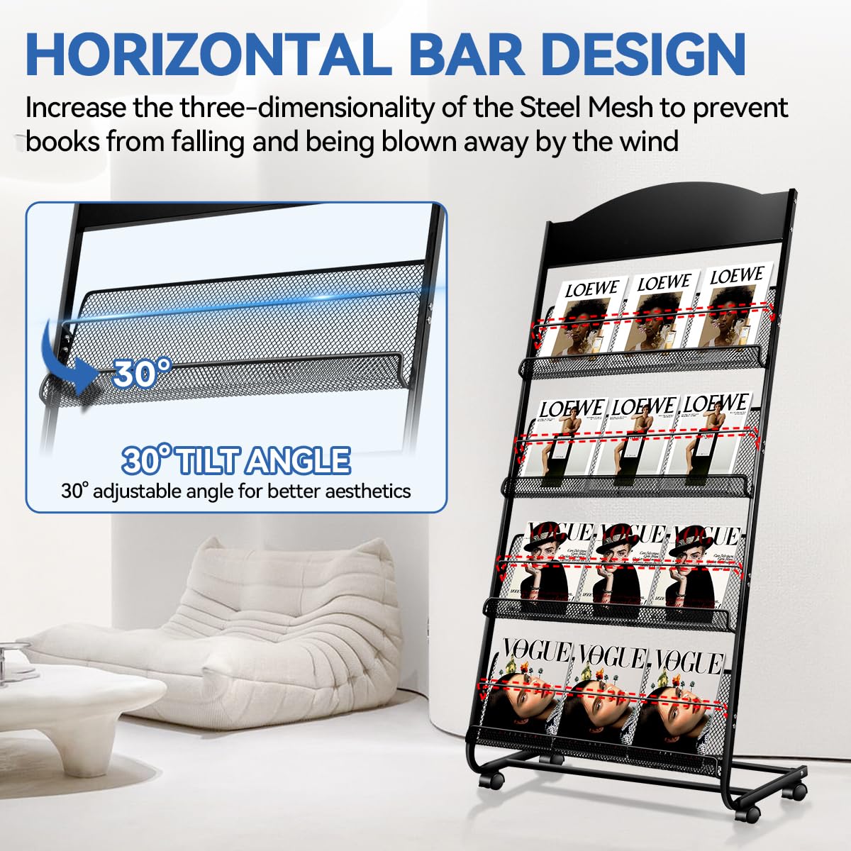 Subsequence × SHOKKI Magazine Stand Kenpiko Floor-Standing Magazine Rack, 4-Layer Brochure Display