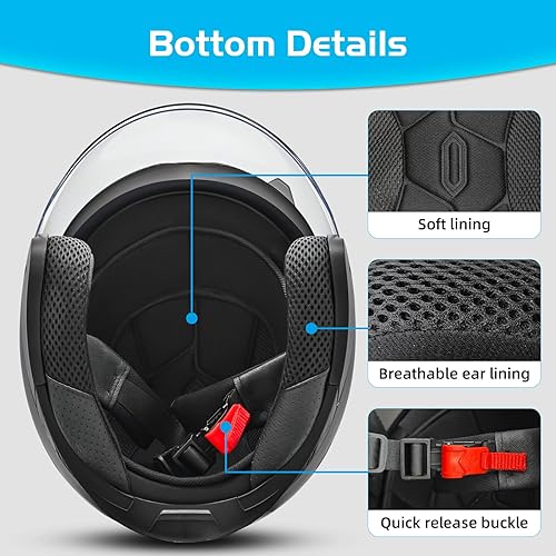 Miniatura 4 de Casco de motocicleta con cara abierta SanQing, 34, para adultos, con media cara, para moto-scooter, motorista, hombres y mujeres, aprobado por el DOT