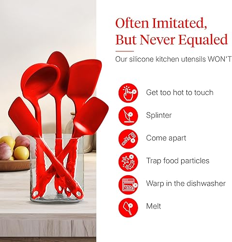 Miniatura 5 de GIR: Consiguelo Bien Juego de 5 Piezas de Utensilios de Cocina Esenciales de Silicona - Cucharón, Espátula, Volteador, Cuchara y Cuchara Fire Red