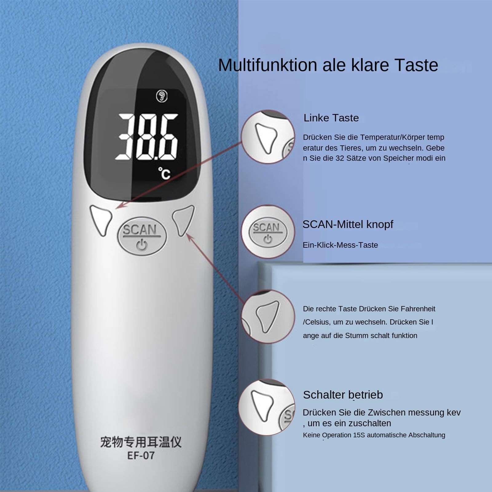 Tierthermometer Katzen, Vet Tech Supplies | Welpenthermometer, Fiebererkennungsgerät für Haustiere, hochpräzise, ​​genaue LED-Anzeige, geeignet für Schafe oder Hunde