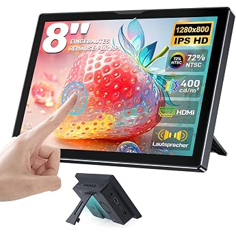 8 Inch Portable Touchscreen Monitor for Raspberry Pi IPS 1280 800 HD Display with Case Speaker HDMI Input Compatible with Raspberry Pi 5/4B/3B+/3B/B+ Jetson Nano Win11/10/8/7/PC