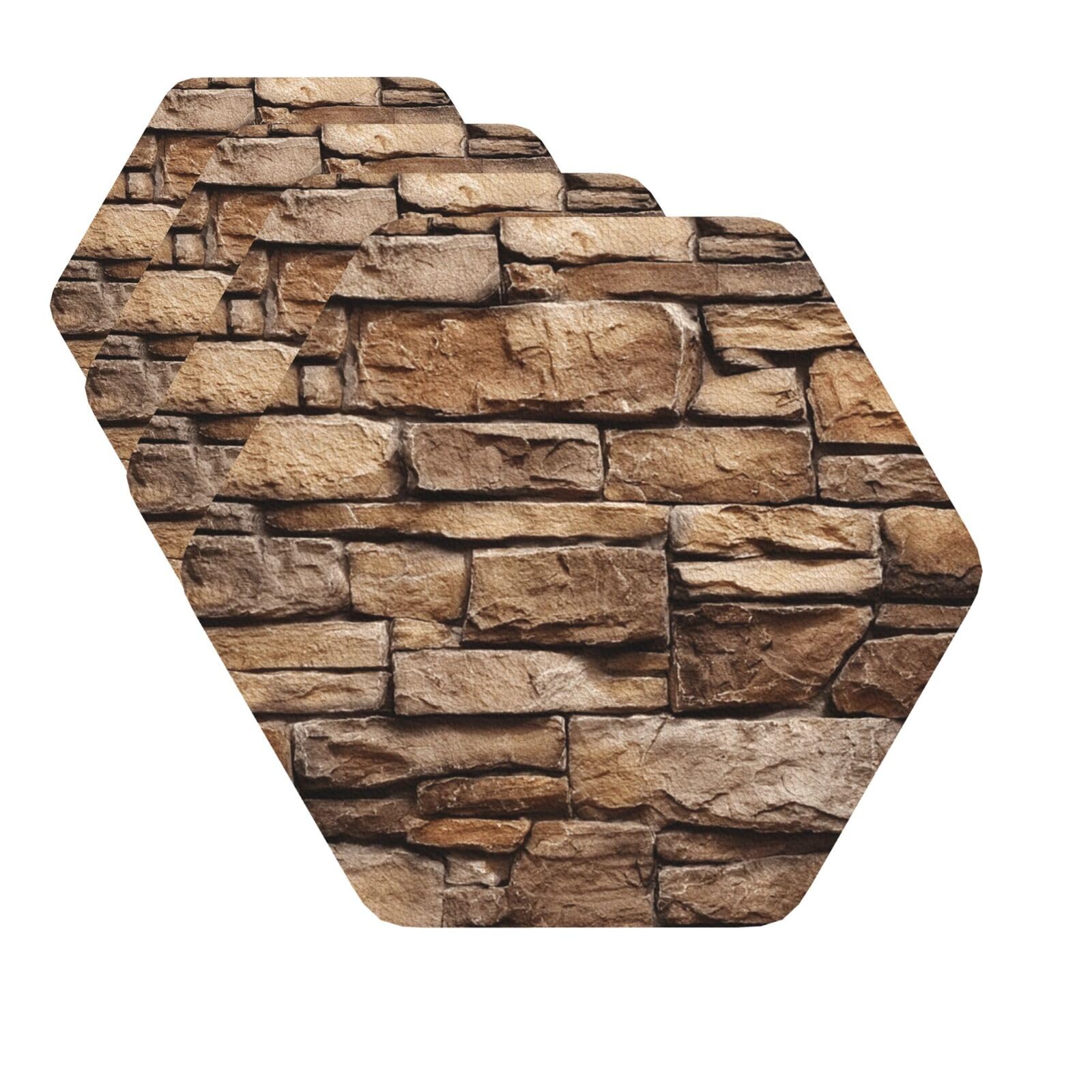 Drink Coasters Set of 4 Quick-Dry Leather Coaster Rocks Brick Wall Coasters for Drinks Coffee Cup Mat Tabletop Protection Heat Resistant Coaster for Kitchen Bar Office Home Decor