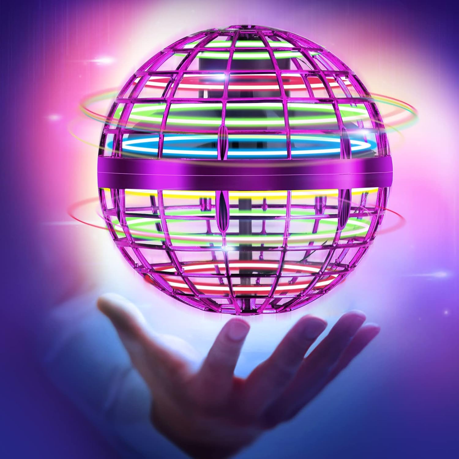 Allhill Flying Nebula orb Toy Built in RGB Light 360°Rotating Hover Ball Outdoor Cool Things Toy for Kid Adult Playing,Flying Spinner Ball Toy Flying Space Boomerang Orb,Spinner UFO Drone (Purple1)