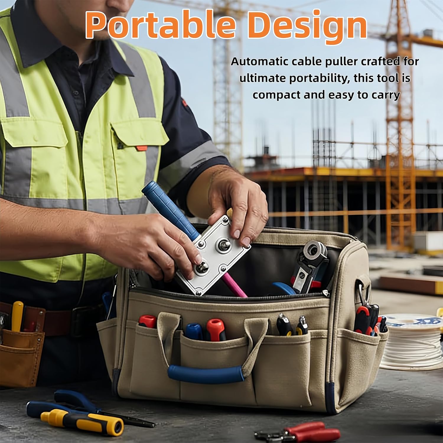 Professional Electrician's Wire Pulling Assistant Tool, Drill Powered Wire Puller, Portable Cable Threading Machine, for Conduit Fishing and Wall Wiring (Metallic)