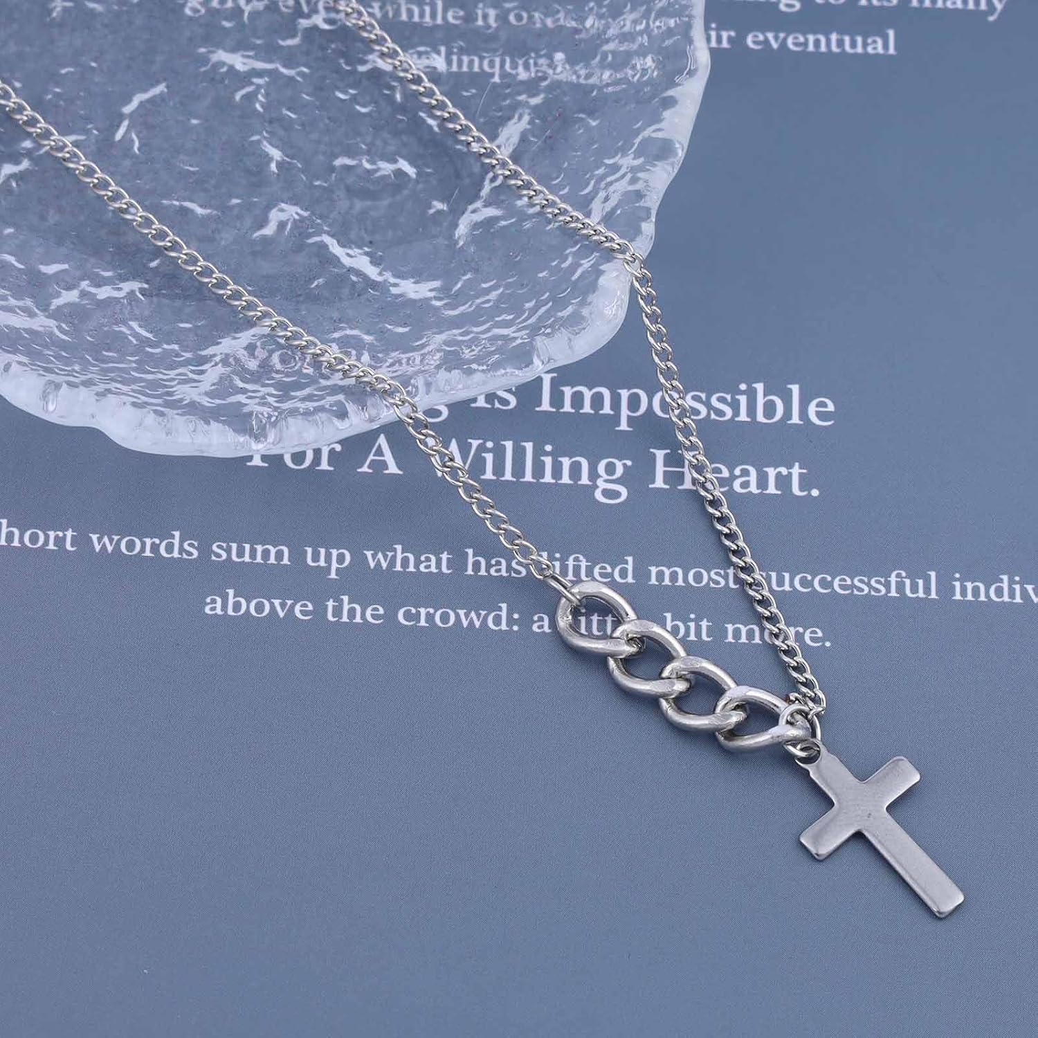 Bohemian Cross Choker Necklace Silver Cross Pendant Necklace Small Cross Filled Curb Chain Necklace Minimalist Crucifix Necklace Jewelry for Women Gifts - Image 4